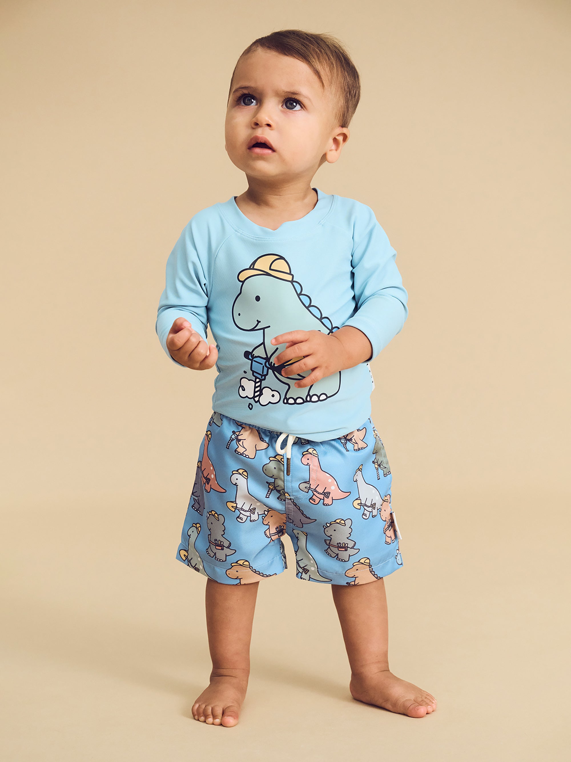 Huxbaby Construction Dino Rashie - Ocean