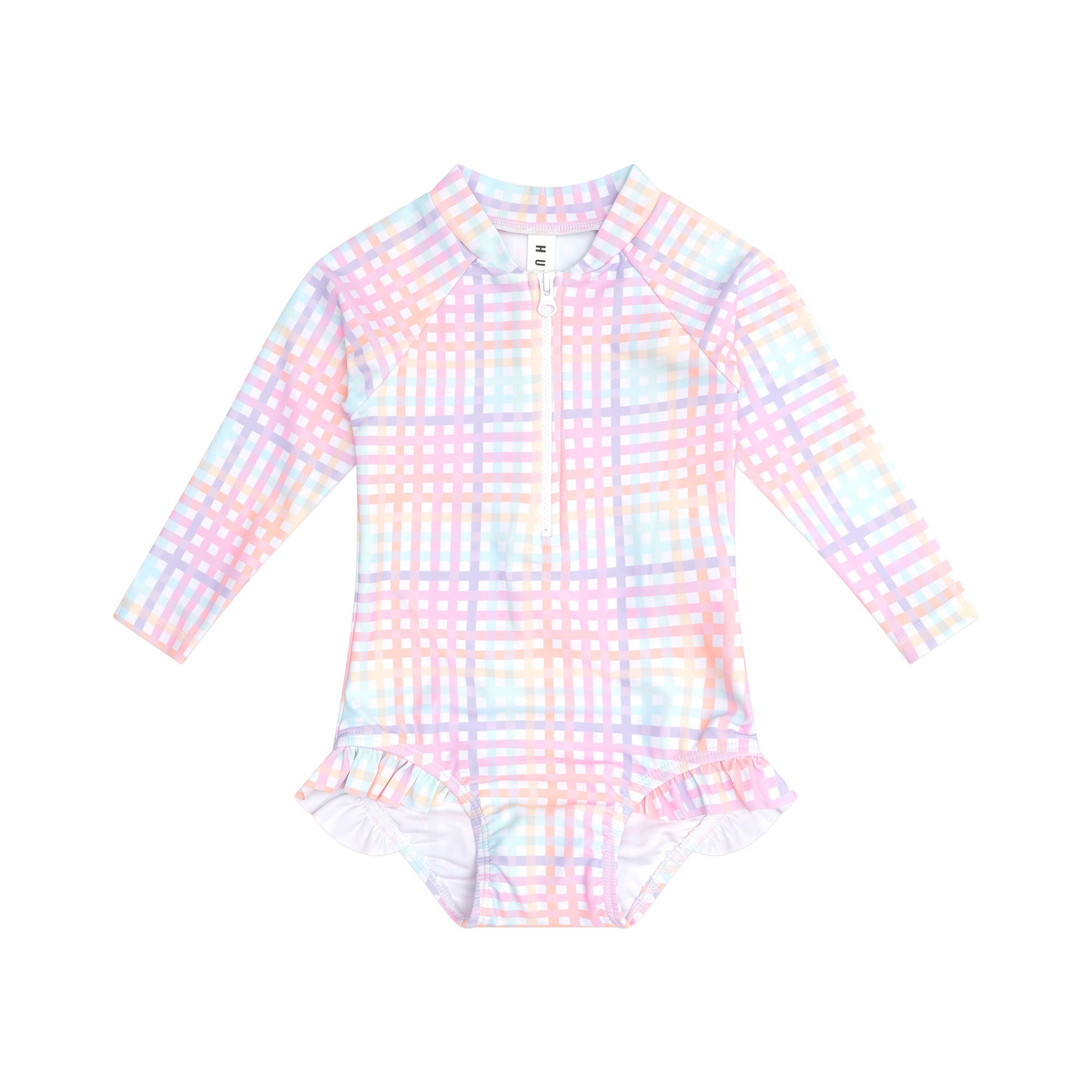 Rainbow Check Frill Zip Swimsuit