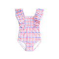 Shirred Frill Swimsuit Rainbow Check