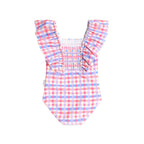 Shirred Frill Swimsuit Rainbow Check