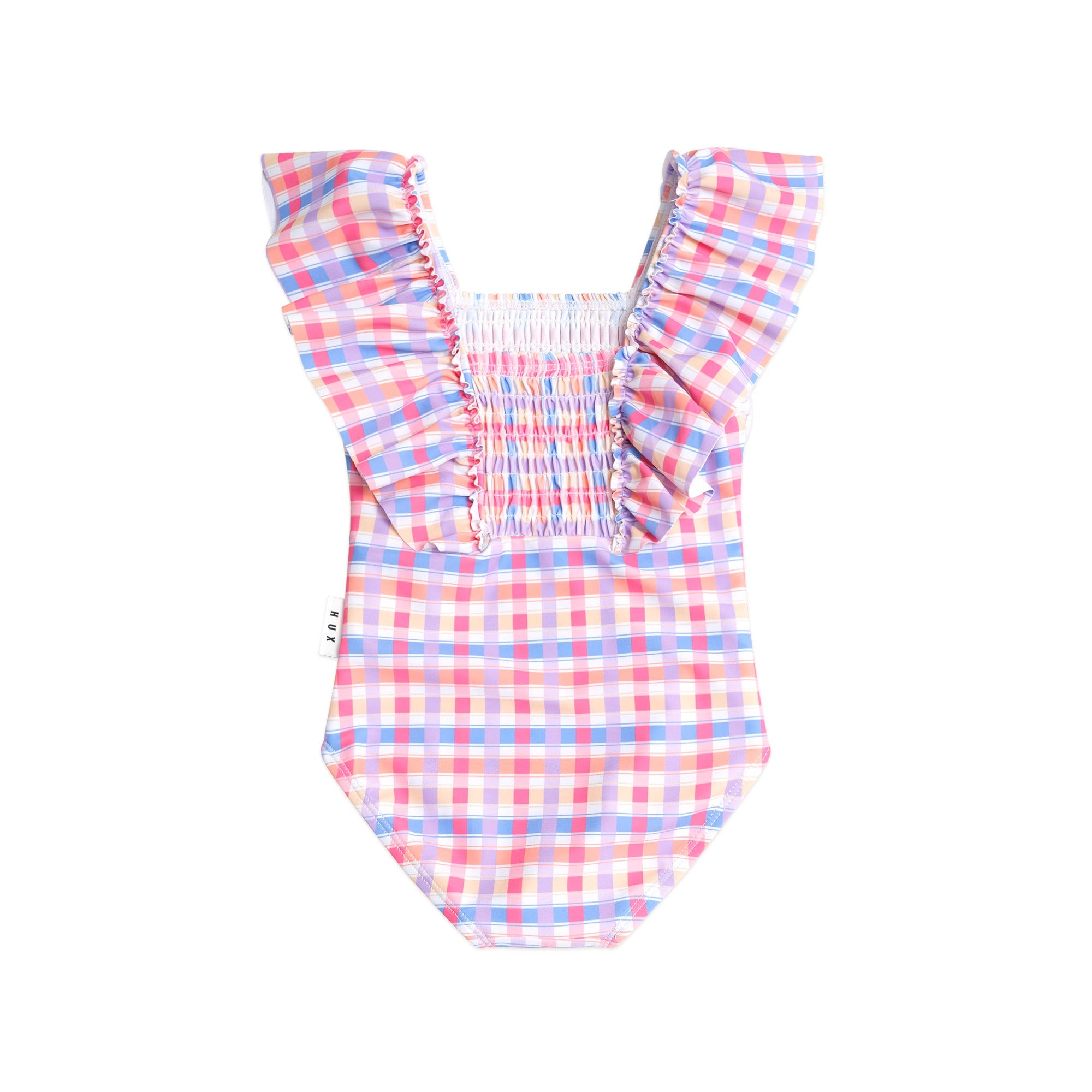 Huxbaby Shirred Frill Swimsuit Rainbow Check