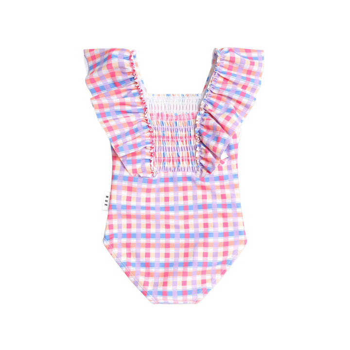 Huxbaby Shirred Frill Swimsuit Rainbow Check