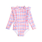 Scandi Frill Swimsuit Rainbow Check