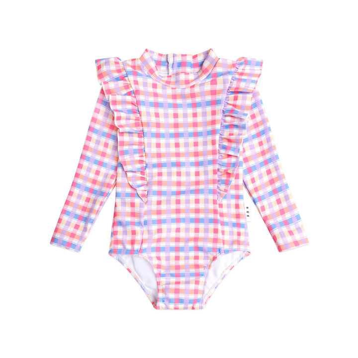 Huxbaby Scandi Frill Swimsuit Rainbow Check