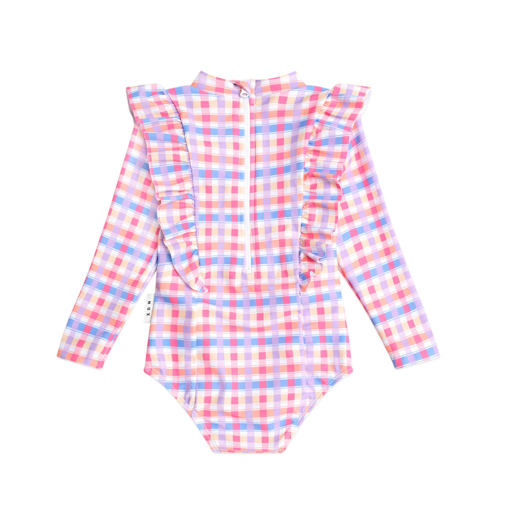 Huxbaby Scandi Frill Swimsuit Rainbow Check
