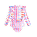 Scandi Frill Swimsuit Rainbow Check