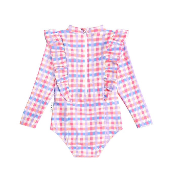 Huxbaby Scandi Frill Swimsuit Rainbow Check