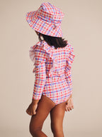 Scandi Frill Swimsuit Rainbow Check