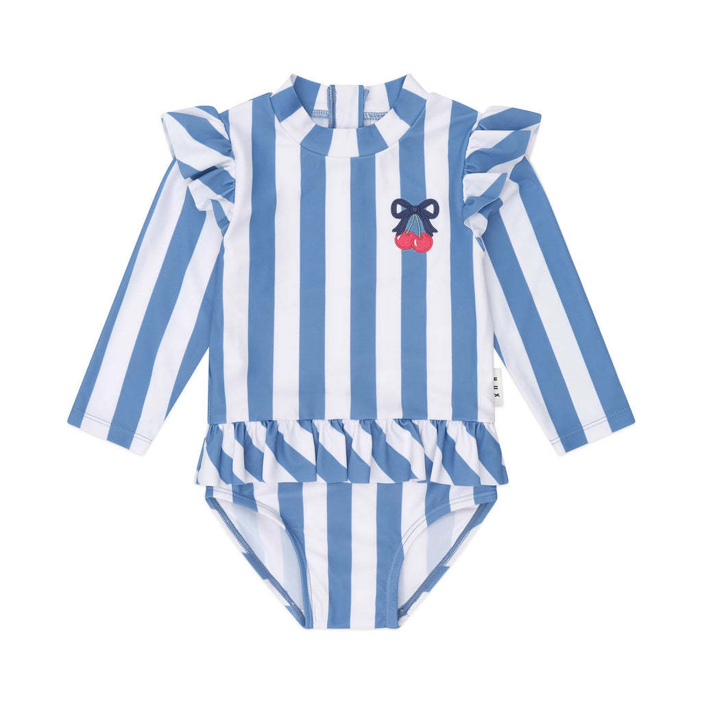 Vintage Stripe Cherry Peplum Swimsuit