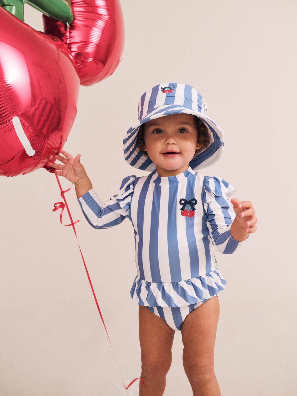 Vintage Stripe Cherry Peplum Swimsuit