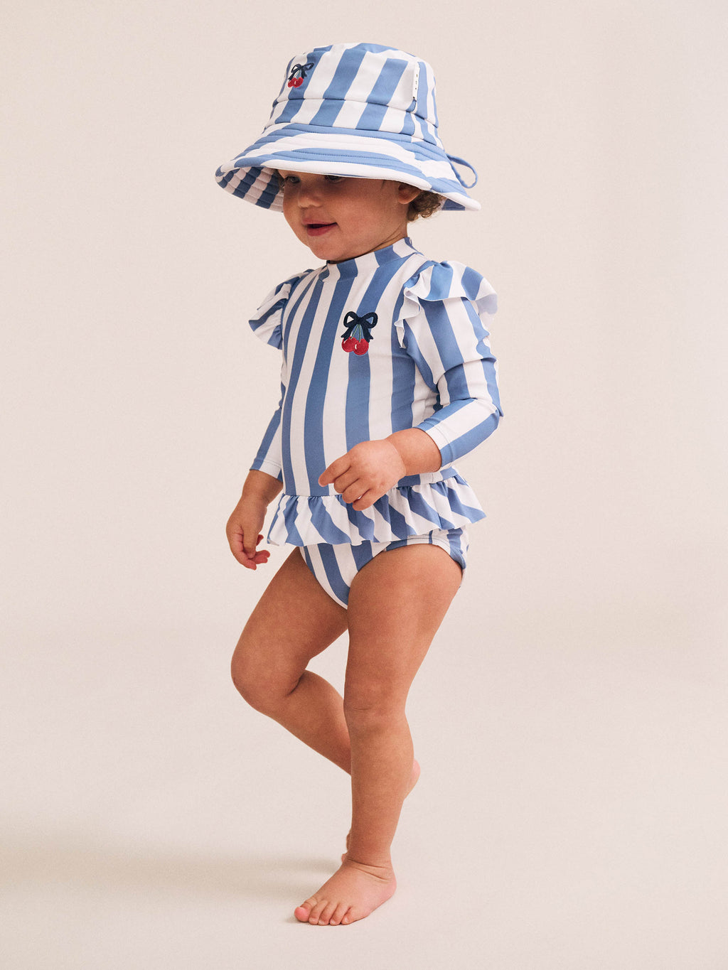 Vintage Stripe Cherry Peplum Swimsuit