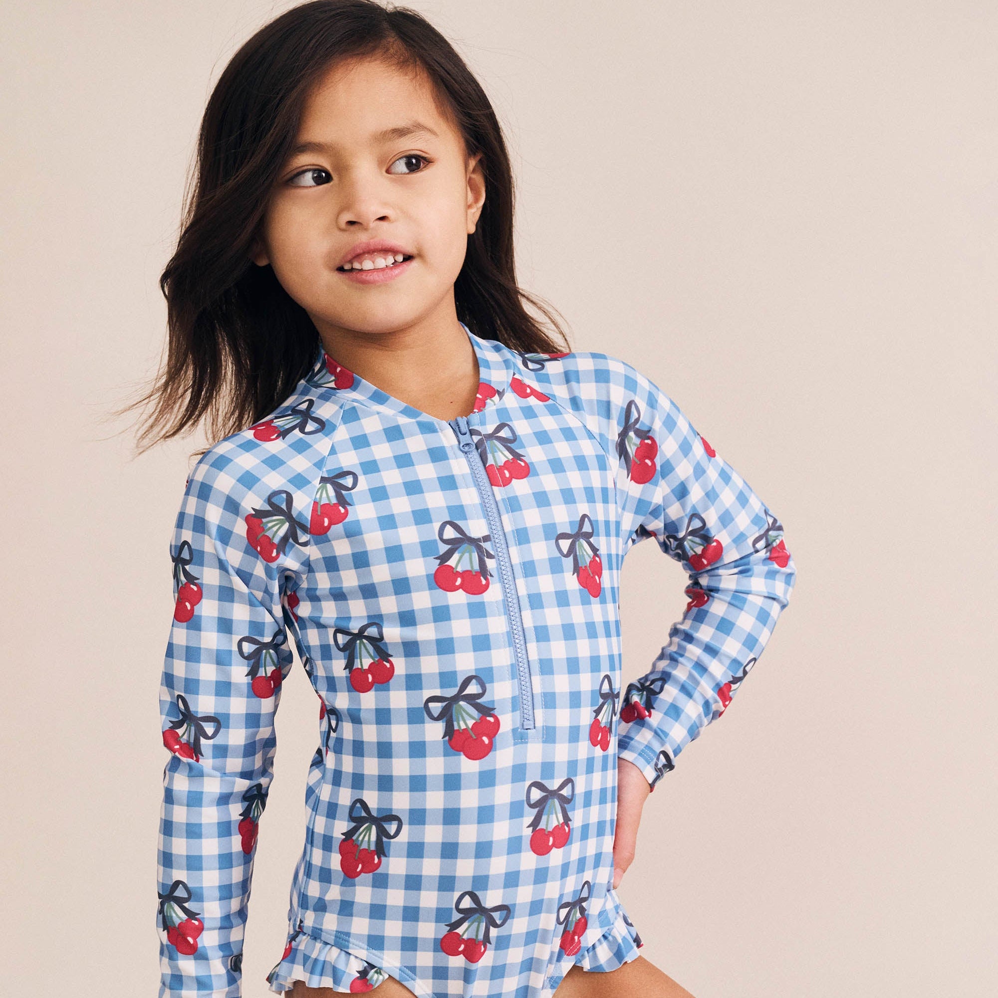 Cherry Gingham Raglan Swimsuit