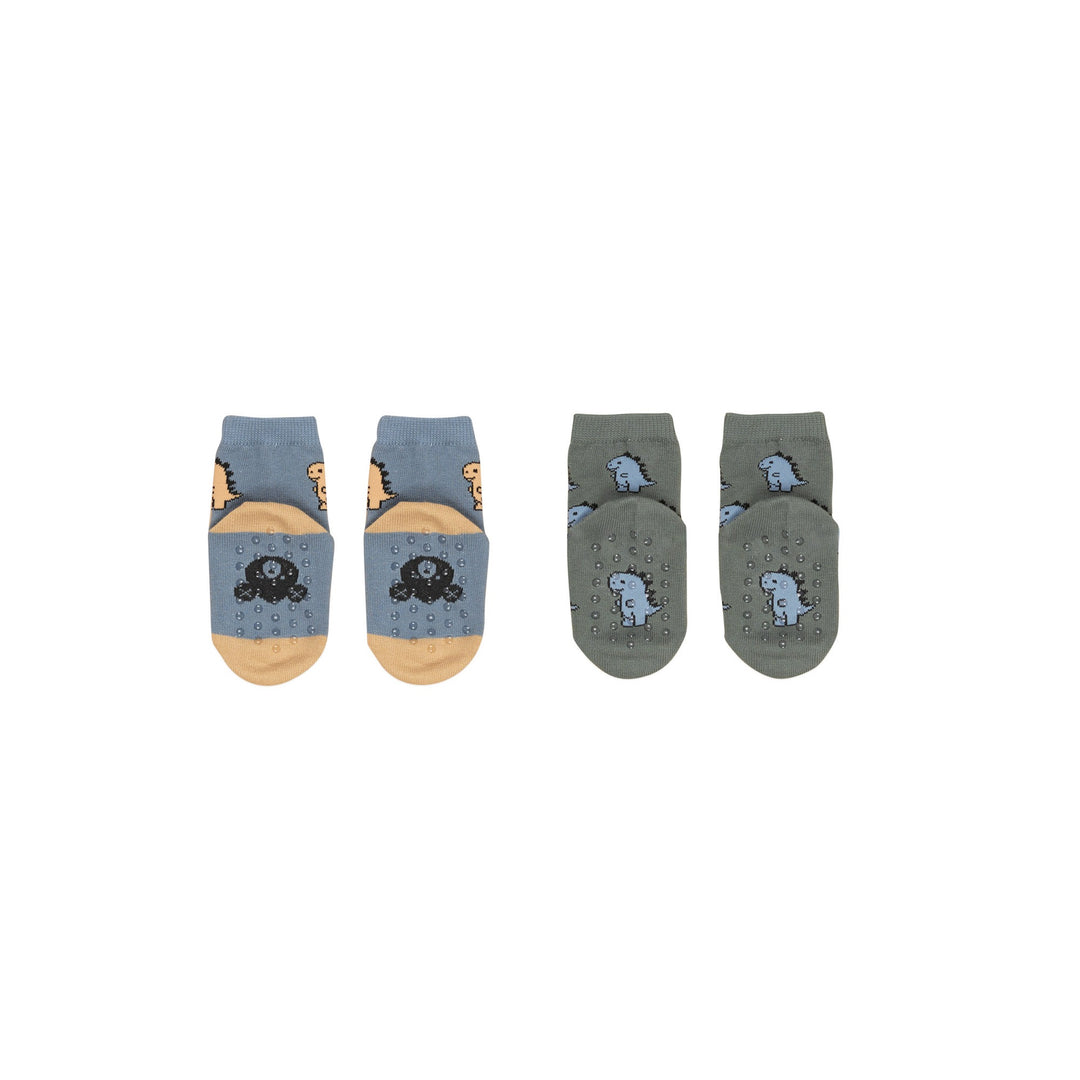 Huxbaby T-Rex 2pk Socks - Dino Blue + Light Spruce