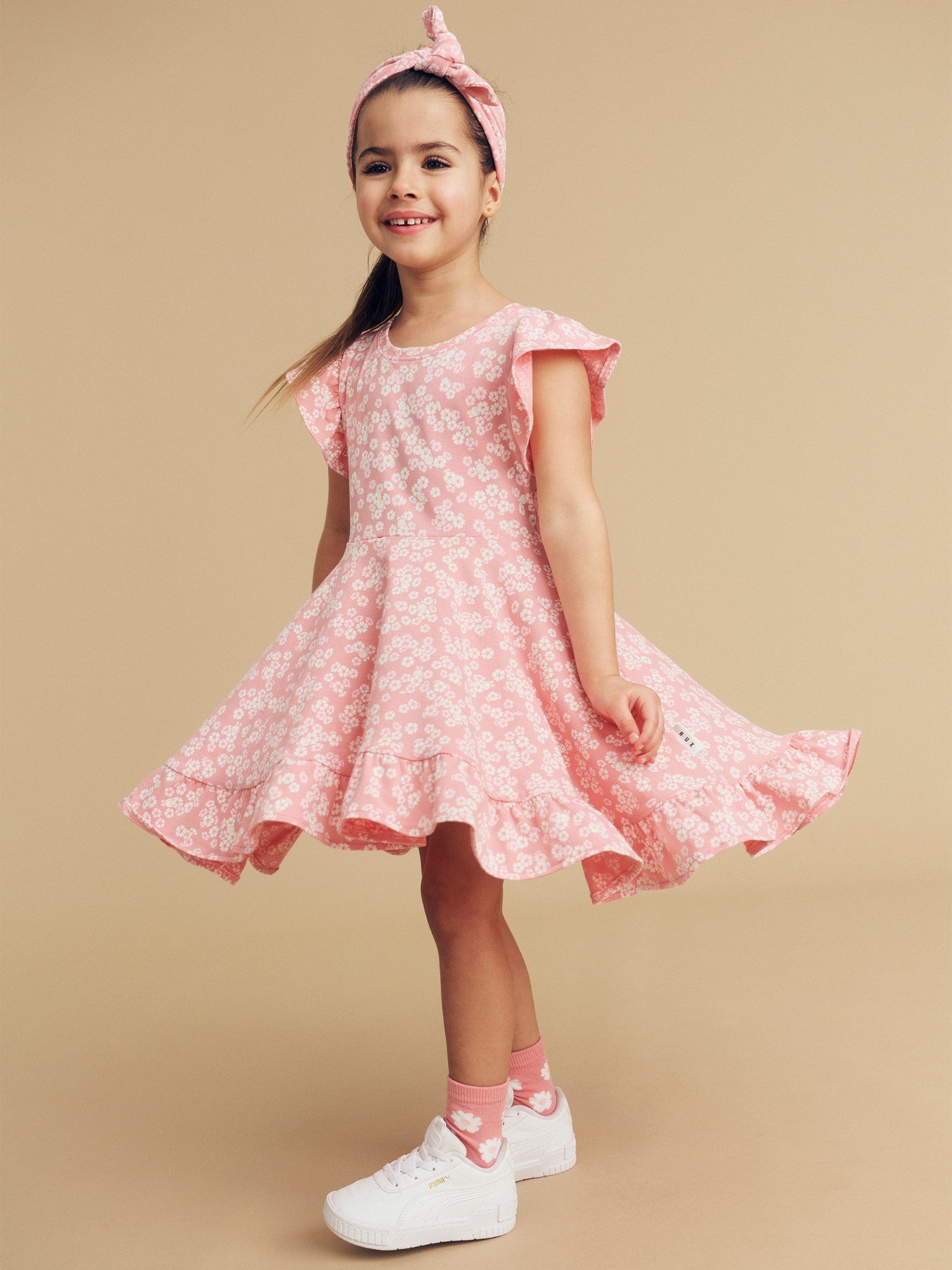 Peek A Boo Bunny Frill Swing Dress - Dusty Rose