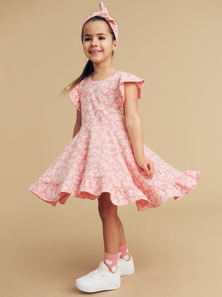 Huxbaby Peek A Boo Bunny Frill Swing Dress - Dusty Rose