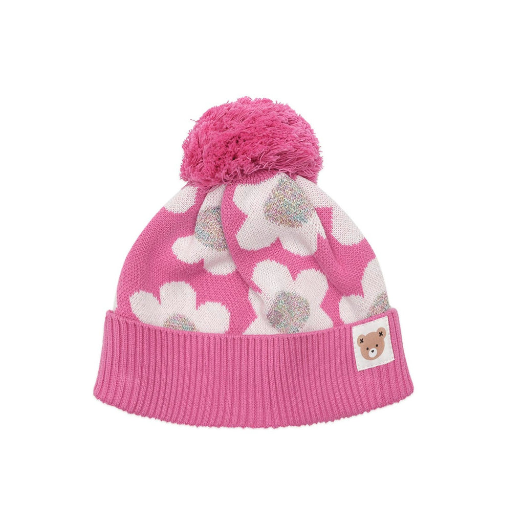 Raspberry Daisy Knit Beanie
