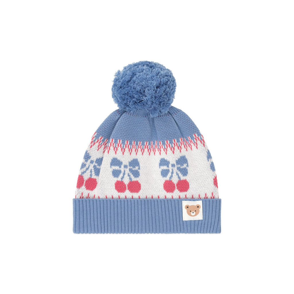 Folk Cherry Bow Beanie - Bijou Blue