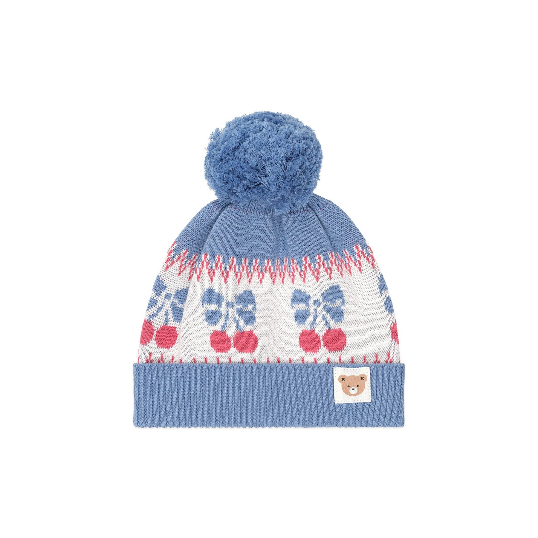 Folk Cherry Bow Beanie - Bijou Blue