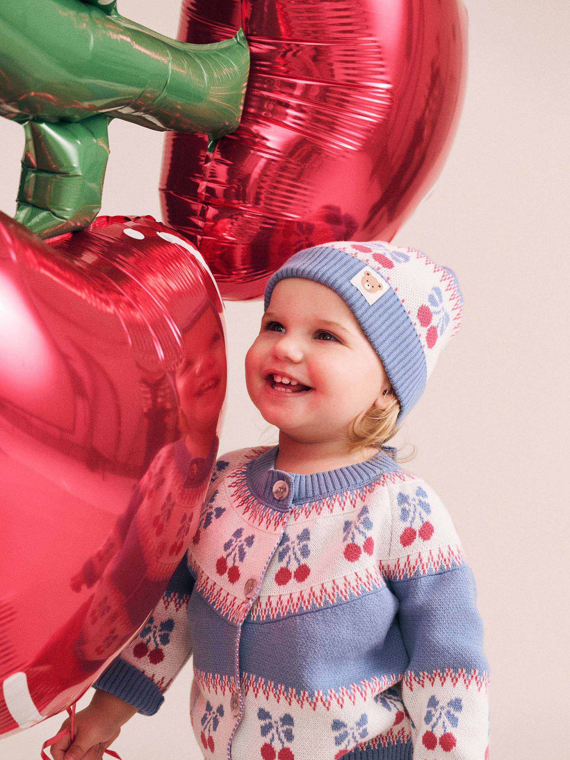 Folk Cherry Bow Beanie - Bijou Blue
