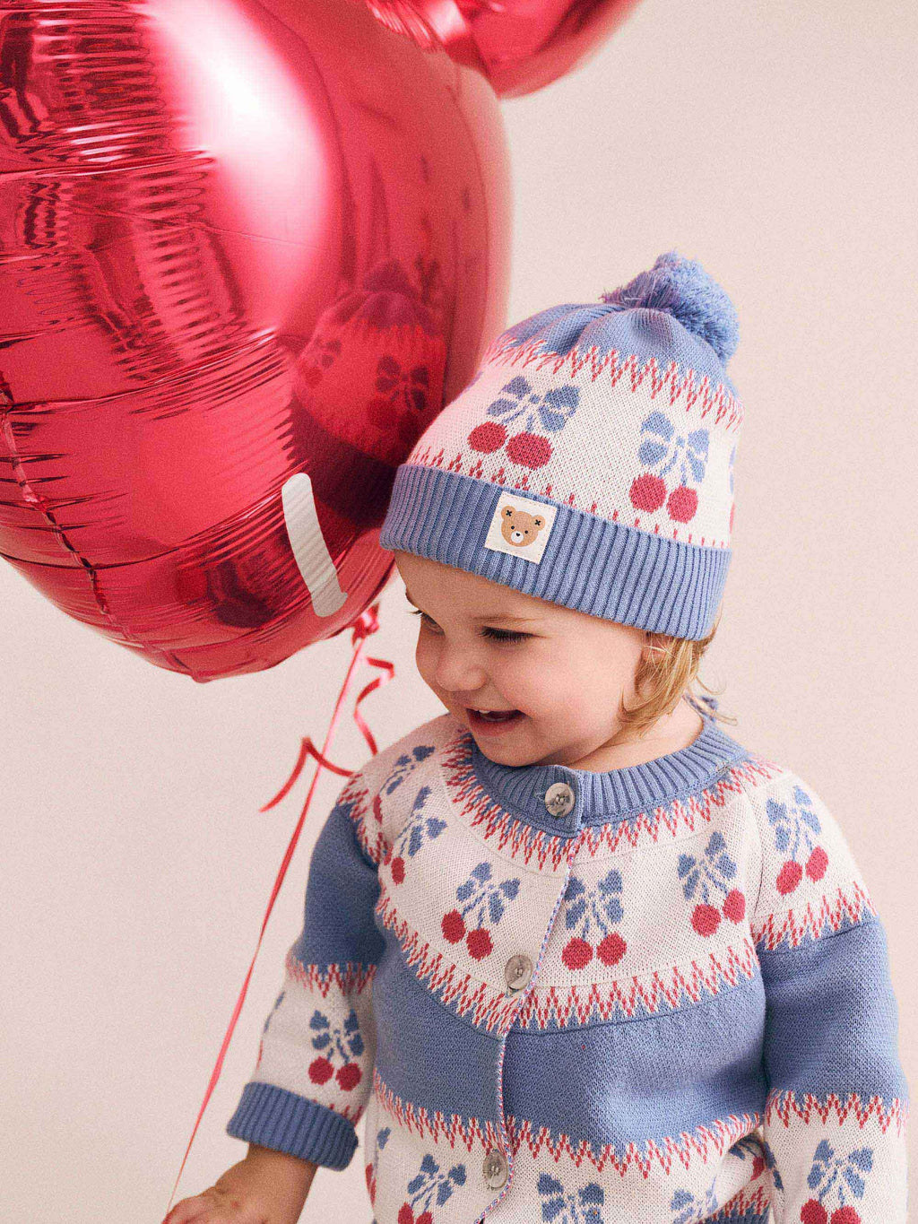 Folk Cherry Bow Beanie - Bijou Blue