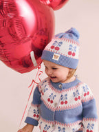 Folk Cherry Bow Beanie - Bijou Blue