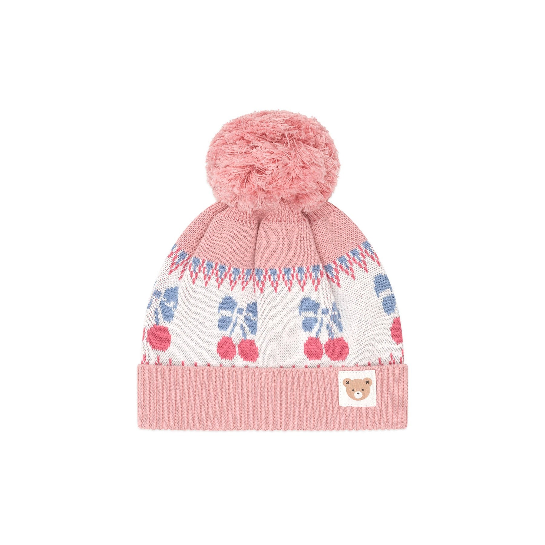 Folk Cherry Bow Beanie - Dusty Pink