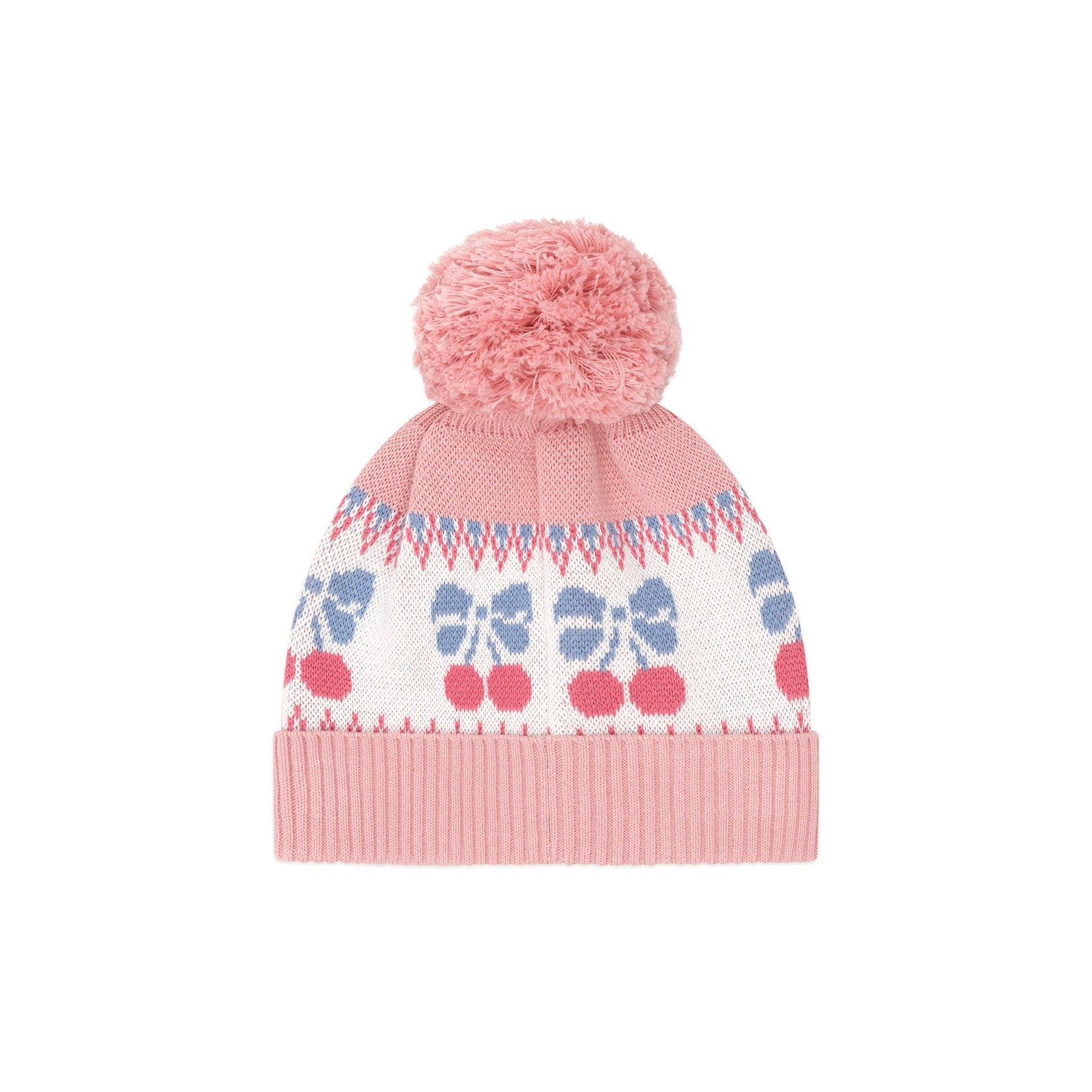 Folk Cherry Bow Beanie - Dusty Pink