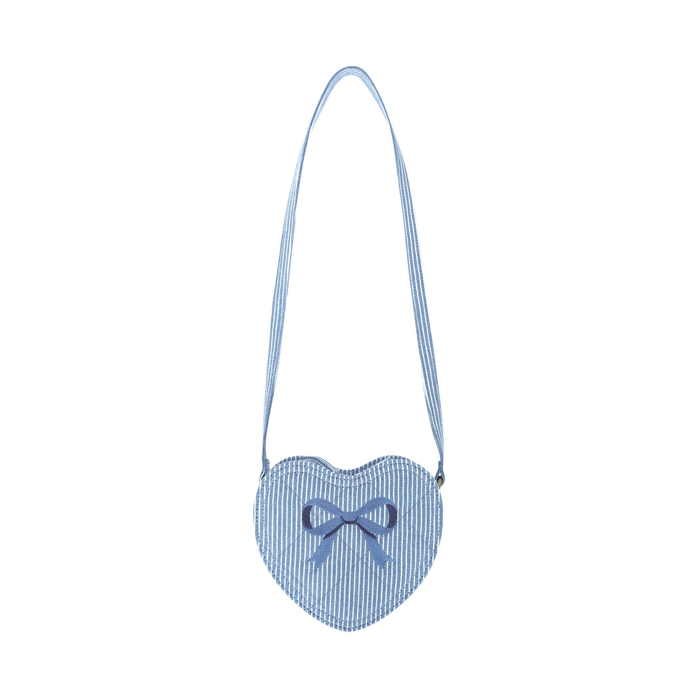 Stripe Denim Bow Heart Handbag