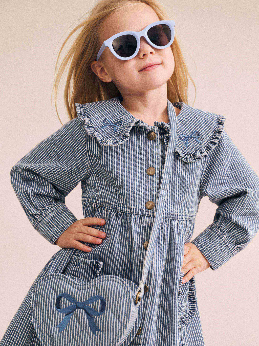 Stripe Denim Bow Heart Handbag