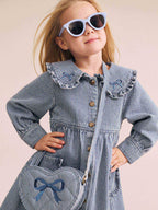Stripe Denim Bow Heart Handbag