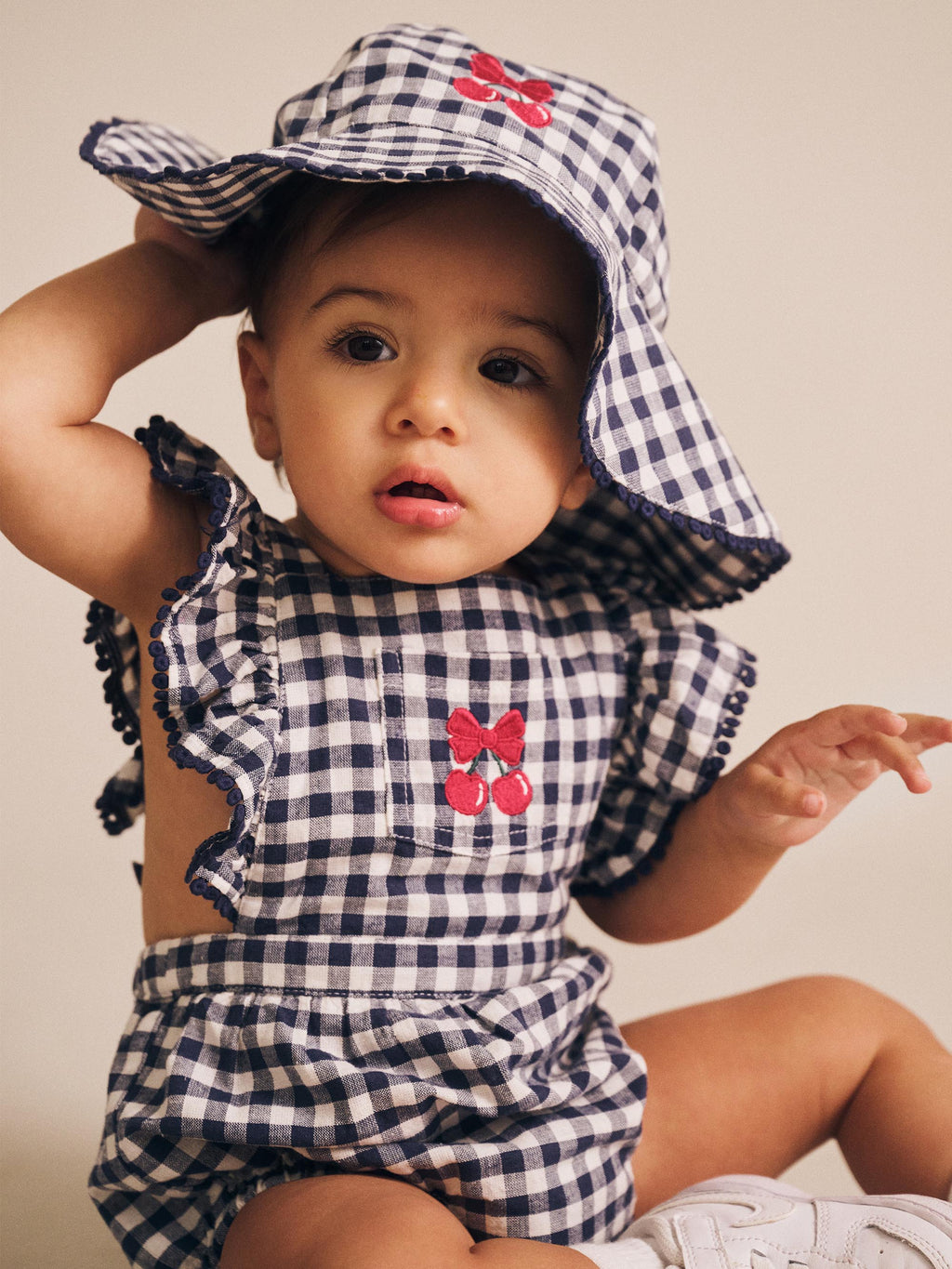 Huxbaby Frilly Sunhat Cherry Pie Check