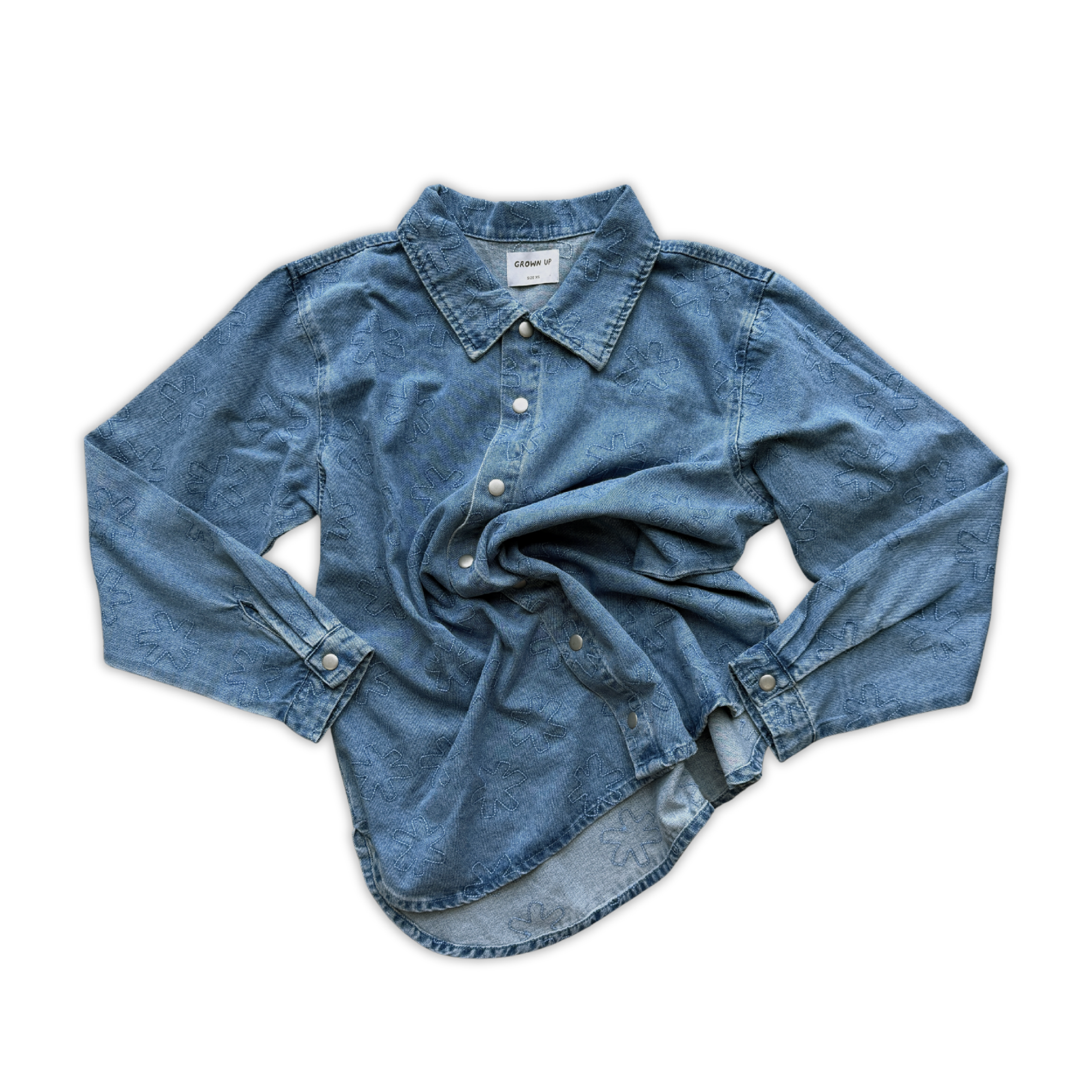 Ladies Organic Embroidery Denim Shirt Jacket - Starlight