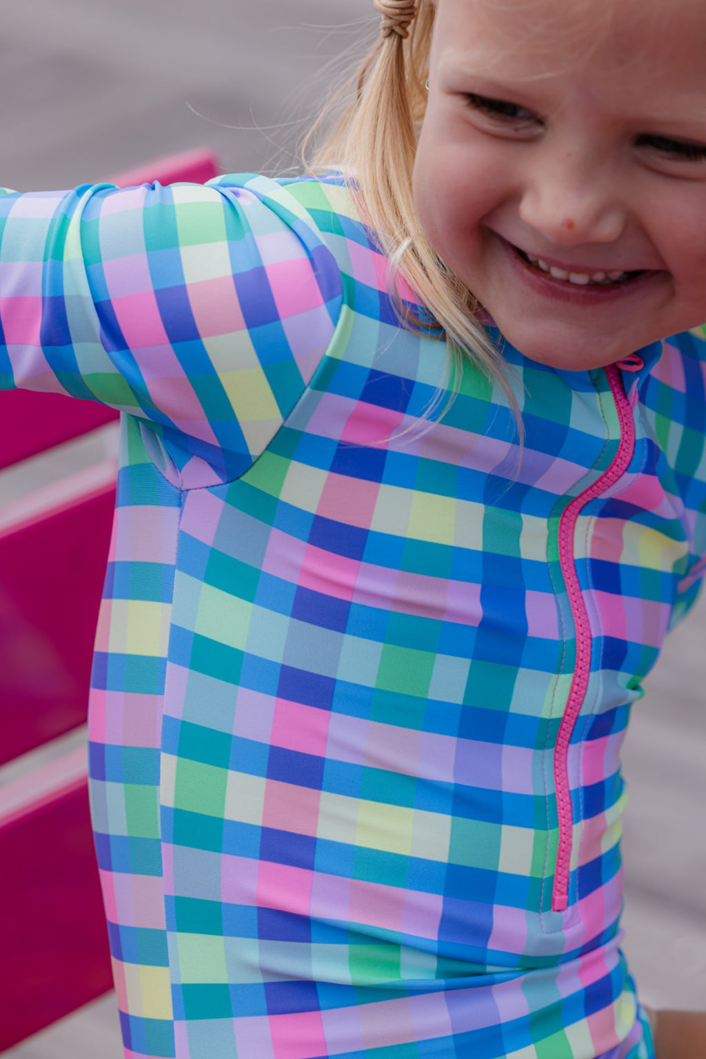 Milky Picnic Check Long Sleeve Swimsuit