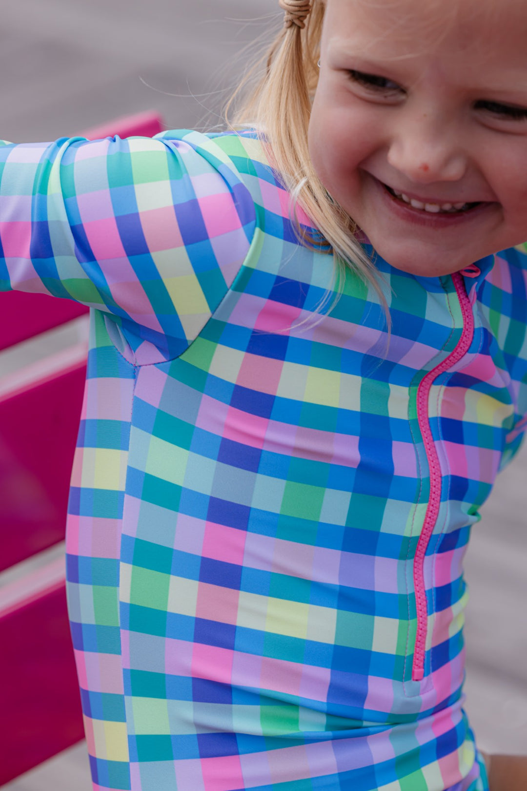 Milky Picnic Check Long Sleeve Swimsuit
