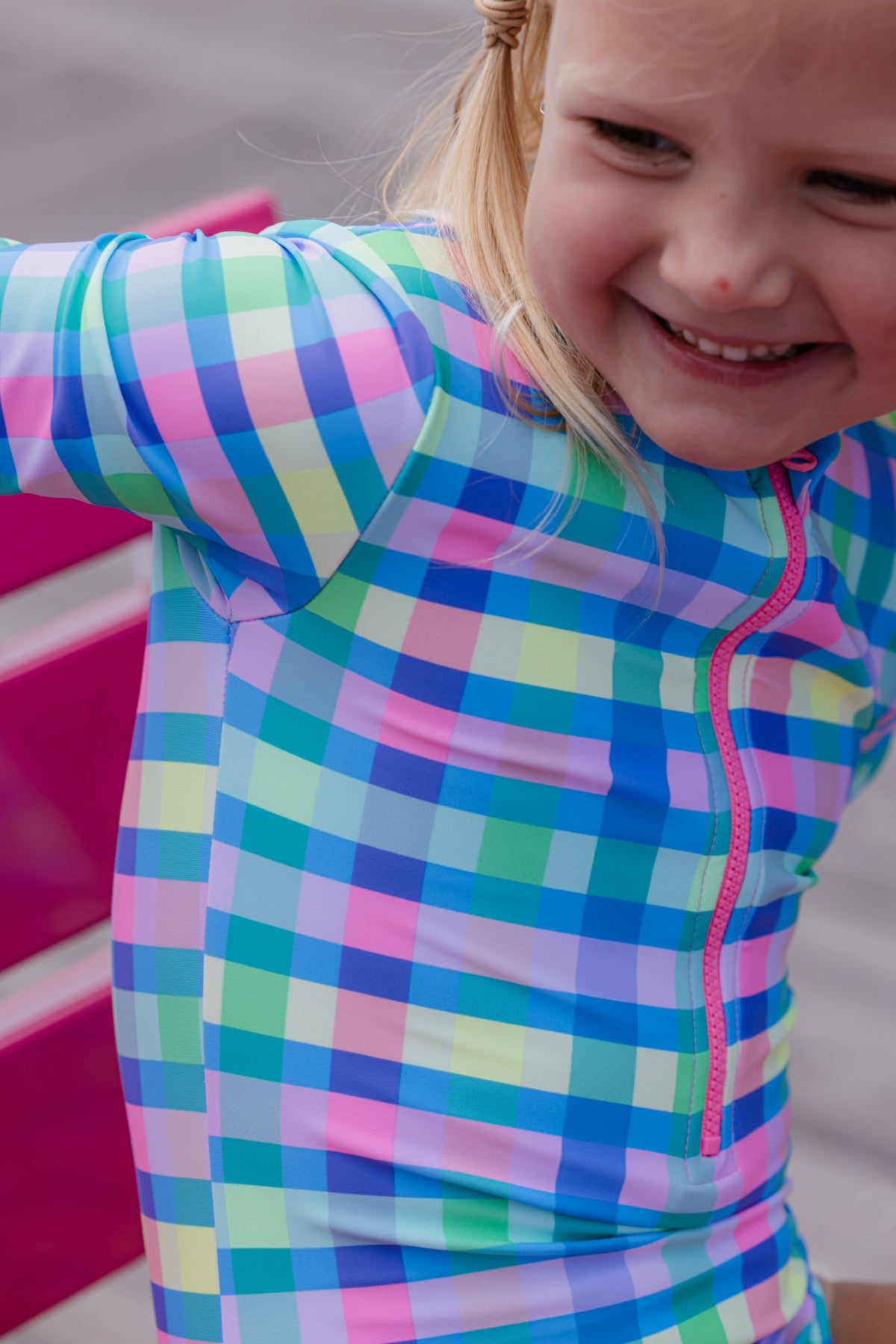 Milky Picnic Check Long Sleeve Swimsuit