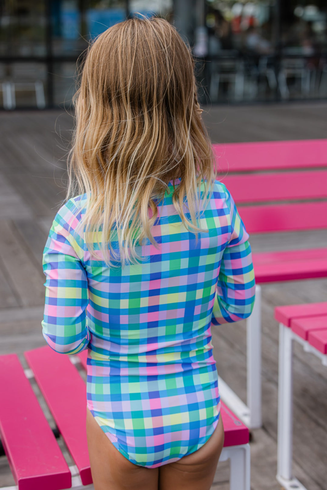 Milky Picnic Check Long Sleeve Swimsuit