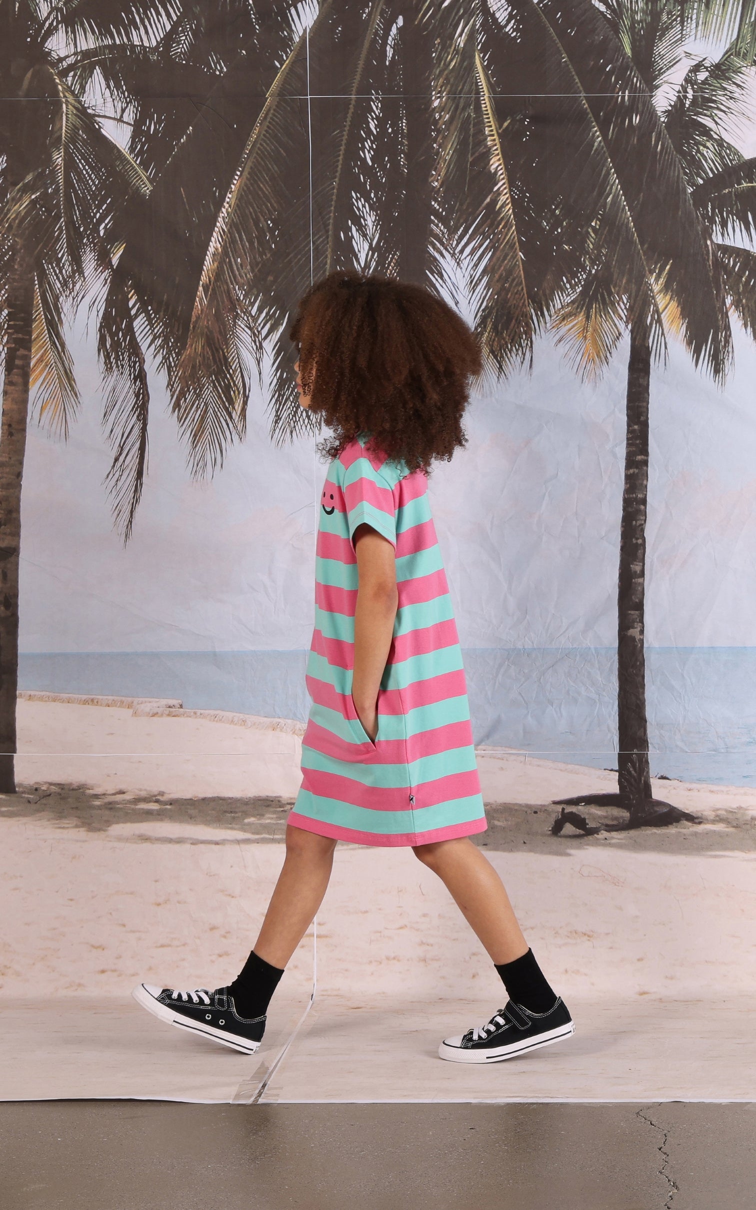 Minti Happy Face Tee Dress - Candy/Teal