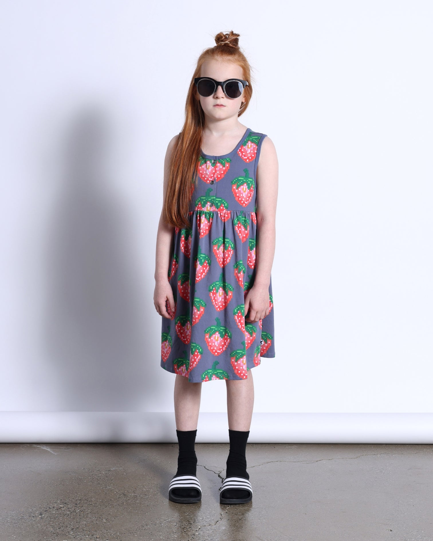 Minti Pixelled Strawberries Dress - Midnight