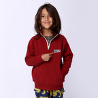 Furry Half Zip Crew - Dark Crimson