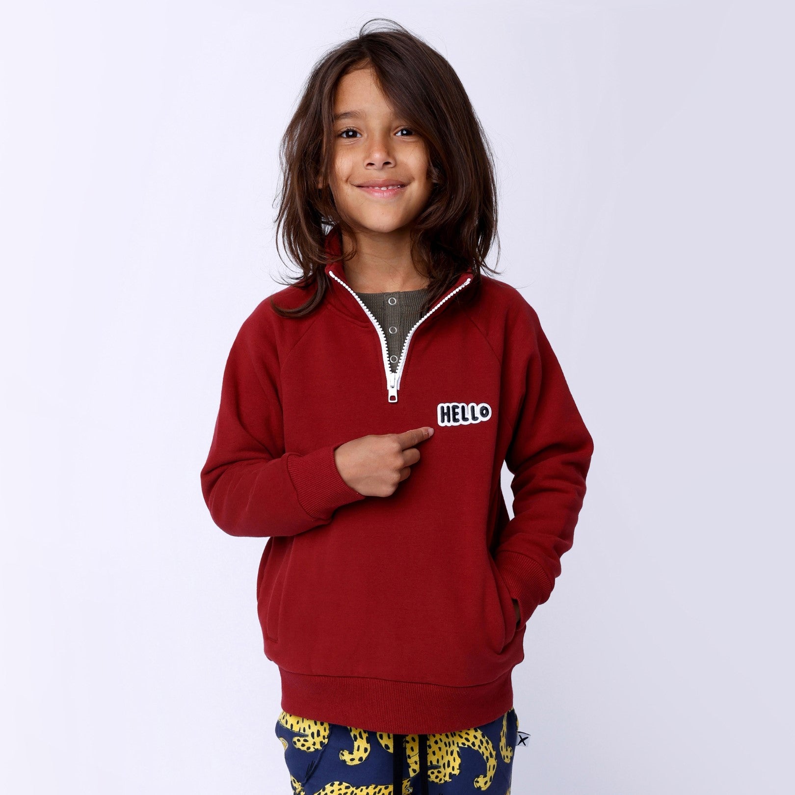 Furry Half Zip Crew - Dark Crimson