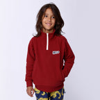 Furry Half Zip Crew - Dark Crimson