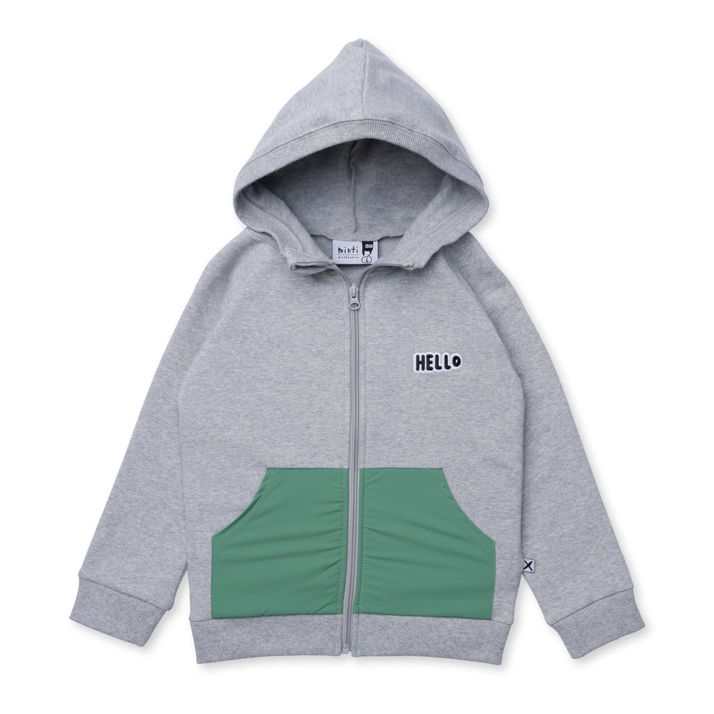 Nylon Patch Furry Zip Up - Grey Marle/Green