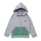 Nylon Patch Furry Zip Up - Grey Marle/Green