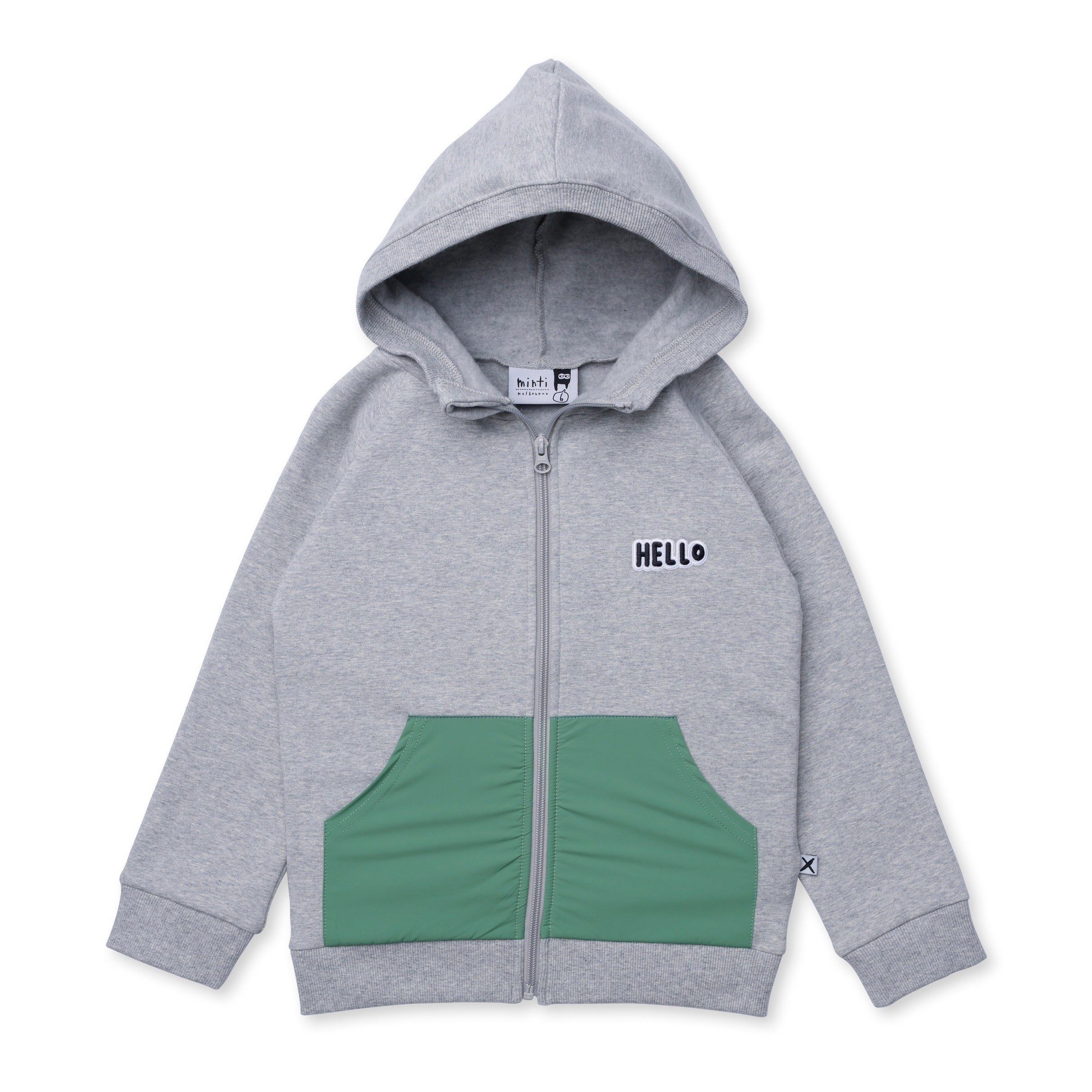 Nylon Patch Furry Zip Up - Grey Marle/Green