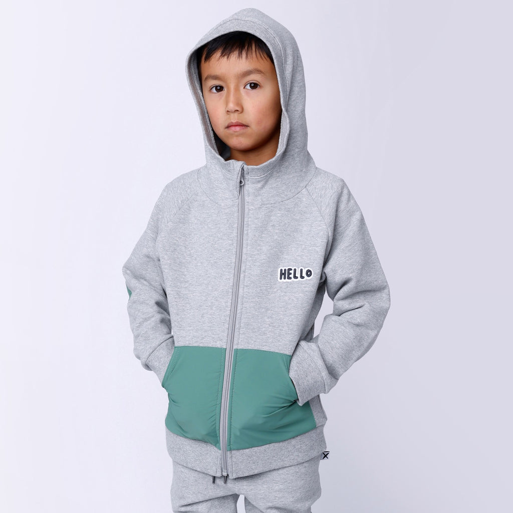 Nylon Patch Furry Zip Up - Grey Marle/Green