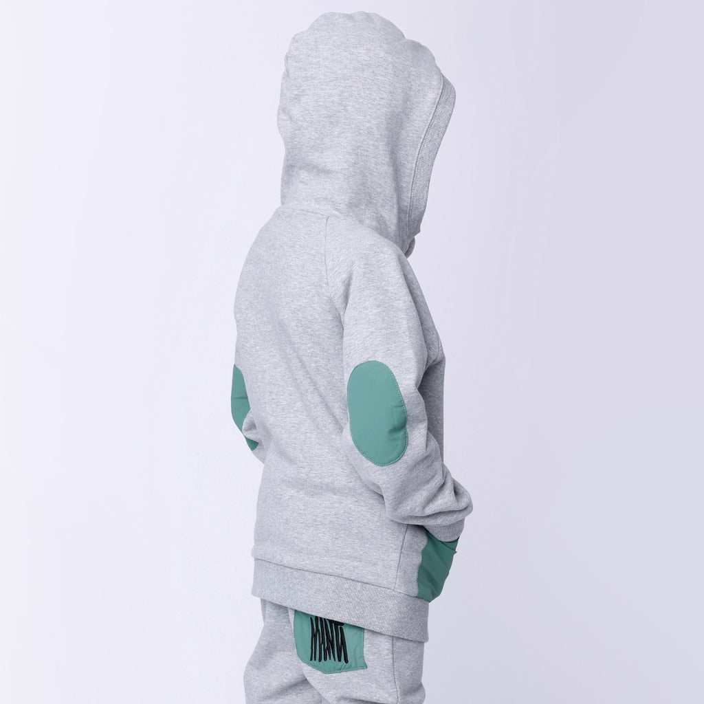 Nylon Patch Furry Zip Up - Grey Marle/Green