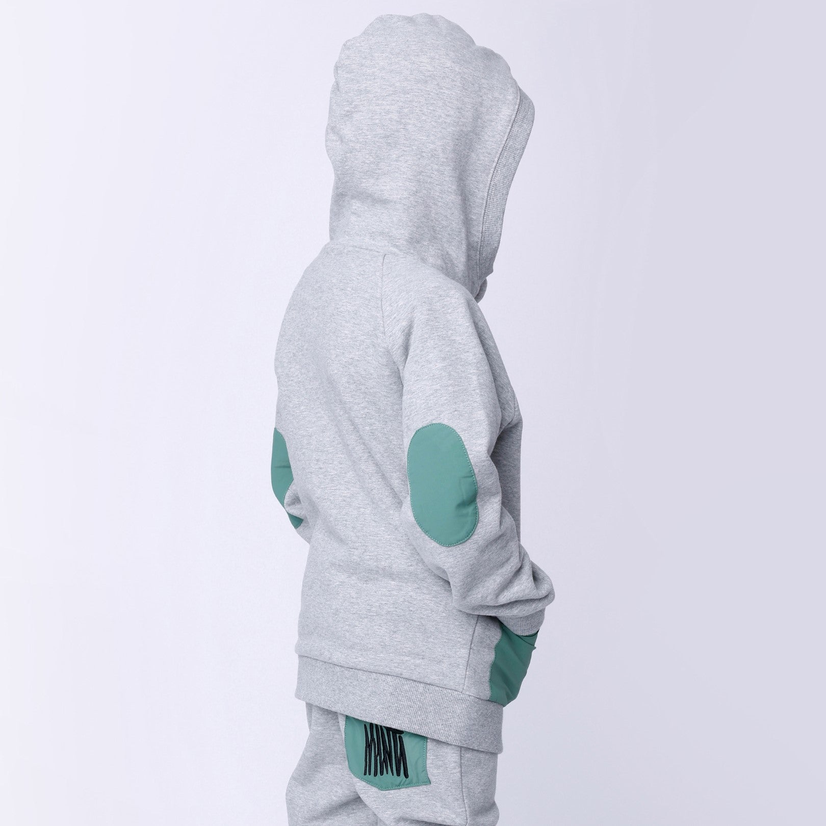 Nylon Patch Furry Zip Up - Grey Marle/Green