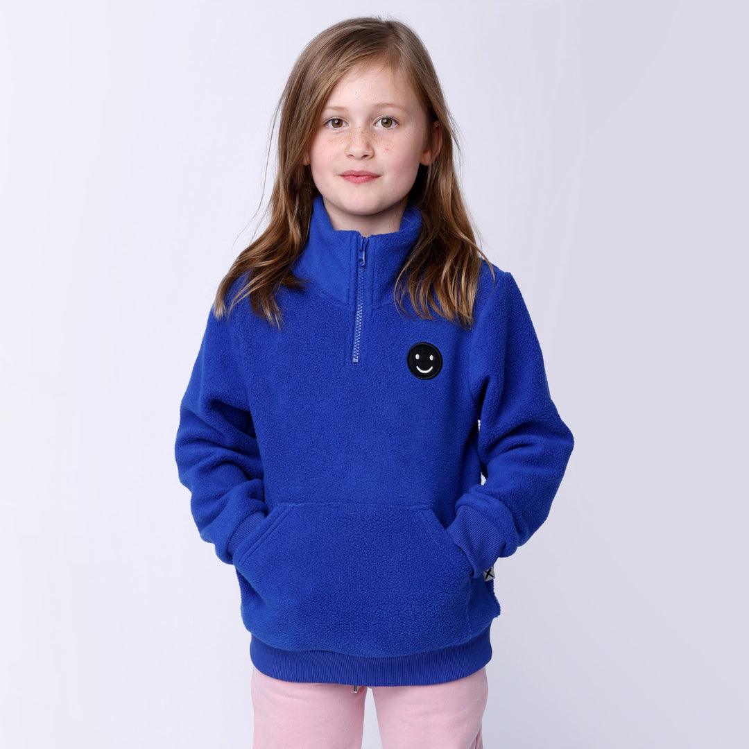 Minti Teddy Half Zip Crew - Cobalt