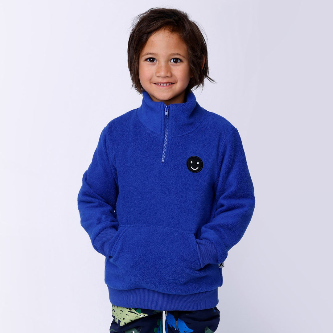 Minti Teddy Half Zip Crew - Cobalt