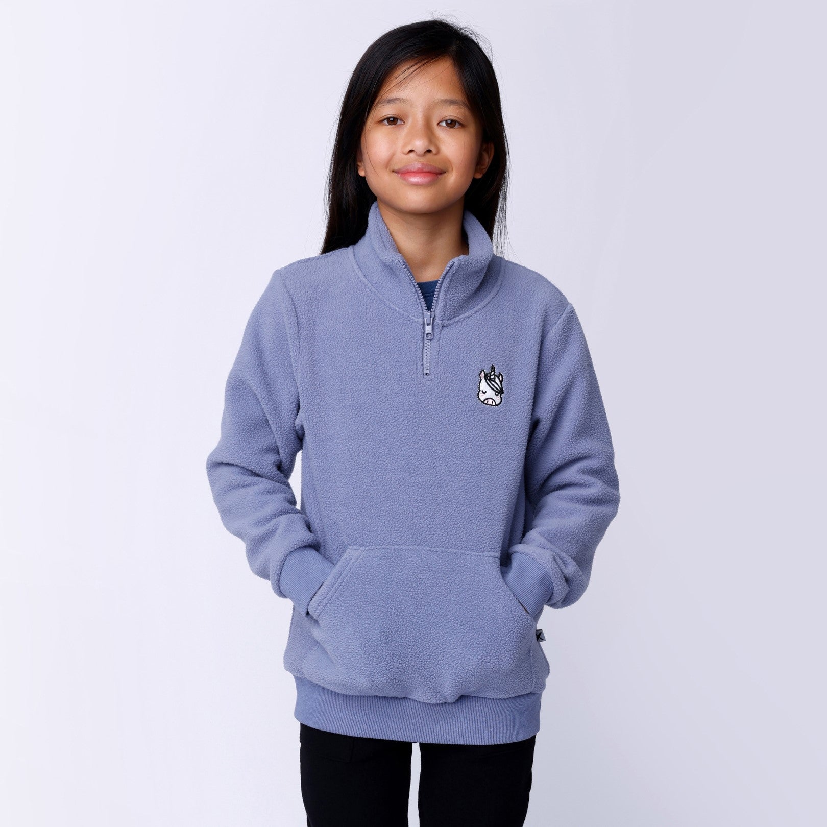 Minti Teddy Half Zip Crew - Cornflower